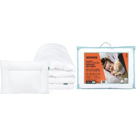 Couette enfant 100x135 cm, oreiller 40x60 cm, ensemble en microfibre blanche (1/4)