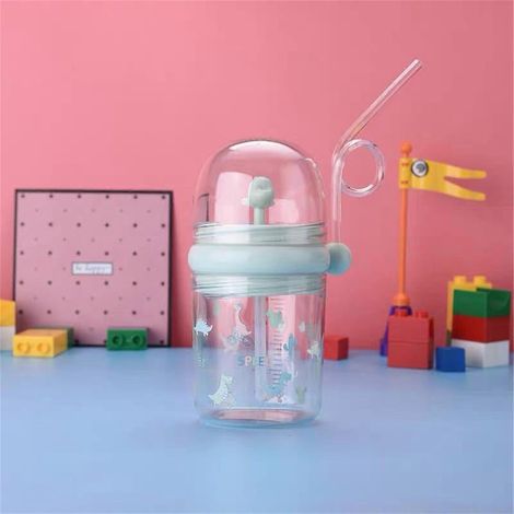 Baby-Wal-Sprühflasche, Kinderbecher mit Strohhalm, sommerliche Plastik-Trinkflasche, grüner Tragegurt, 1 Stück (1/2)