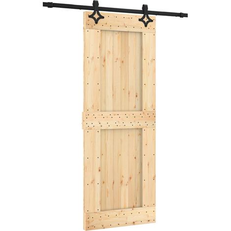 Sliding Door Natural and Black 80 x 210 cm Solid Pine Wood vidaXL (1/5)