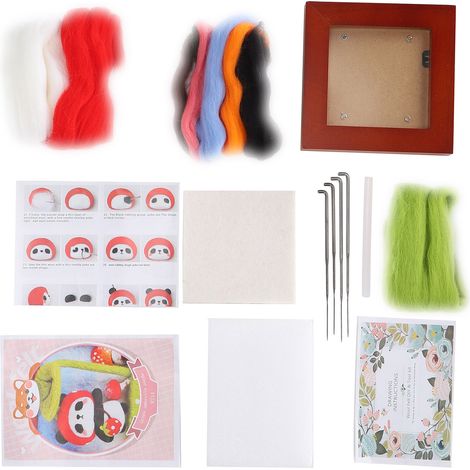 Needle Felting Kit Photo Frame Wool Felting Supplies Animal Plush Doll DIY Making Material214 Strawberry Panda (1/5)