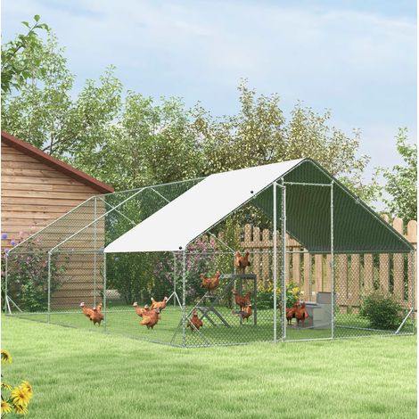 XXL-Außengehege für Geflügel 3 x 6 x 2 m aus verzinktem Stahl mit Schattendach und Tür (1/5)