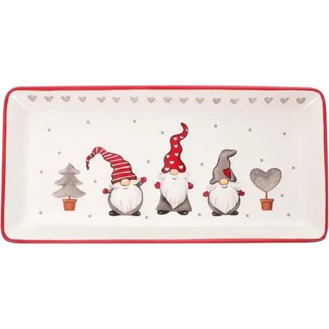 Plateaux de service en céramique de Noël avec farfadet de Noël, assiettes rectangulaires en porcelaine pour dîner, salade et (1/5)