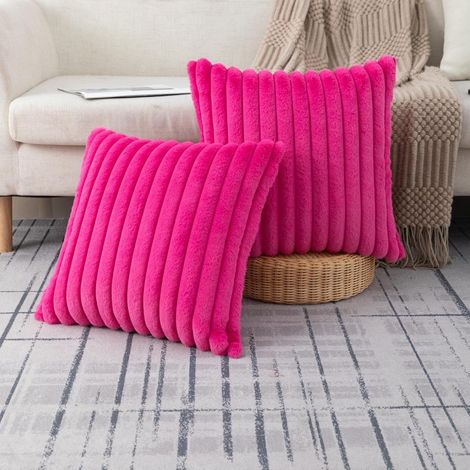 2er-Set dekorative Kissenhüllen aus glänzendem rosa Kunstpelz, gestreifte Plüsch-Kissenhüllen, 45 × 45 cm, geeignet für Sofa, Bett und Wohnraumdekoration
