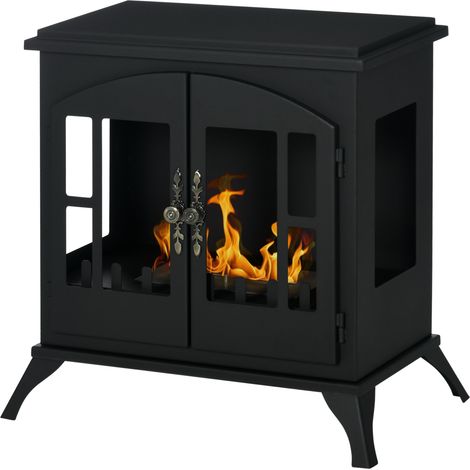 Cheminée bioéthanol acier inox brûleur 0,9L 3h durée 55x31x55cm noir (1/5)