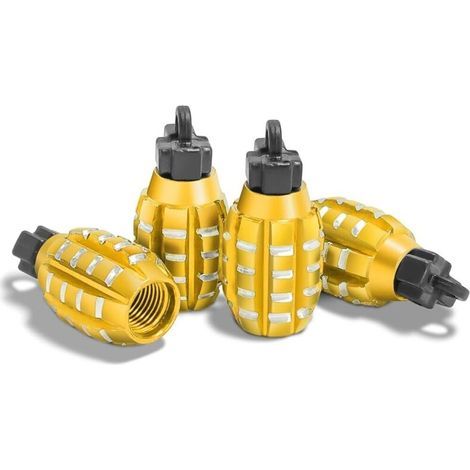 4 Pièces Bouchons Valve en Aluminium, Bouchons Valve en Forme De Grenade, Bouchons de Tige de Valve de Pneu, Anti-Poussière, pour Voitures, SUV, Vélos, Camions, Motos (Or) (1/5)