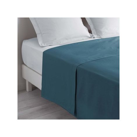 Douceur D'Intérieur – Drap plat 240 x 300 cm 100% coton 57 fils – Couleur bleu nuit – Pour lit 2 personnes – Tissage serré pour confort optimal (1/2)