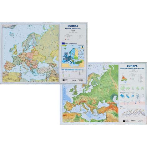Europa. Politische und physische Karte. Doppelseitige Schreibtischunterlage. (1/5)