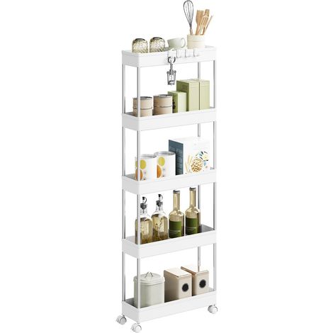 WOLTU Carrello Multiuso a 5 Livelli con 4 Ganci 41,5 x 112 x 13,5 cm, Bianco