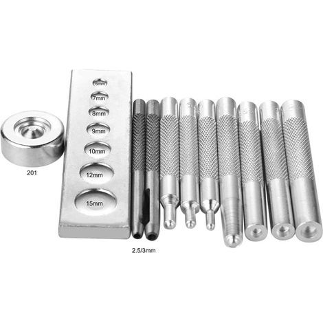 Juego de 11 herramientas para trabajar el cuero: para colocar remaches y broches, perforar y hacer agujeros. Para pasatiempos y proyectos de bricolaje. (1/5)