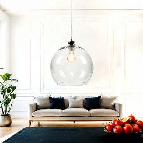 Pendelleuchte Kugel Schirm Ø 30 cm Glas Metall E27 Hängeleuchte Esstisch Küche Wohnzimmer