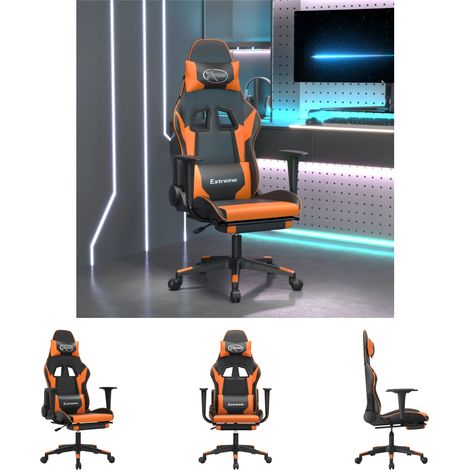The Living Store Gaming-Stuhl mit Fußstütze Schwarz und Orange Kunstleder -  Gaming-Sessel (1/5)