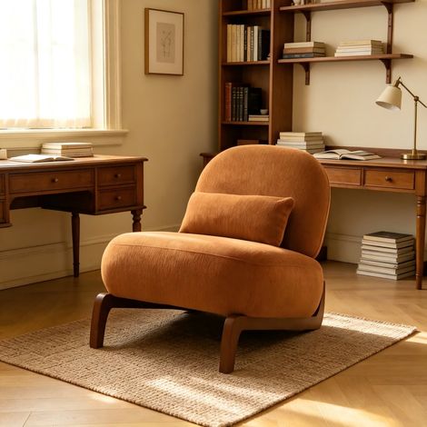 Fauteuil de lecture sans accoudoirs tissu, pieds bois, coussin confort, pour salon, chambre, balcon 86.9x72.2x69.9cm, caramel (1/5)