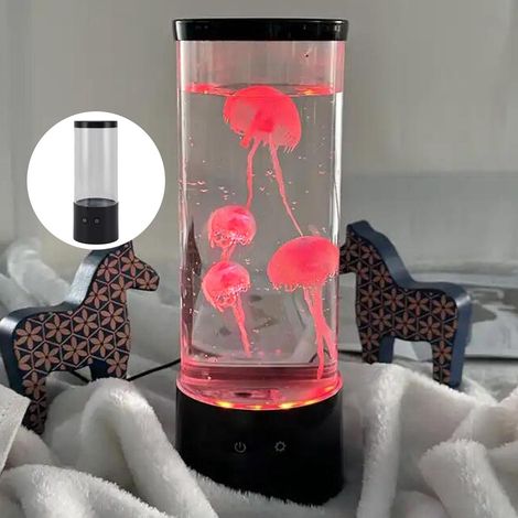 Lampe de Méduse Décorative à LED, Lampe de Méduse Ronde, Veilleuse Colorée à LED de Méduse Alimentée par USB, Aquarium de Méduses Super Réaliste Nocturne, Lampes de Méduses Multicolores pour E