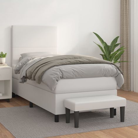 Boxspringbett mit Matratze Weiß 90x190 cm Kunstleder