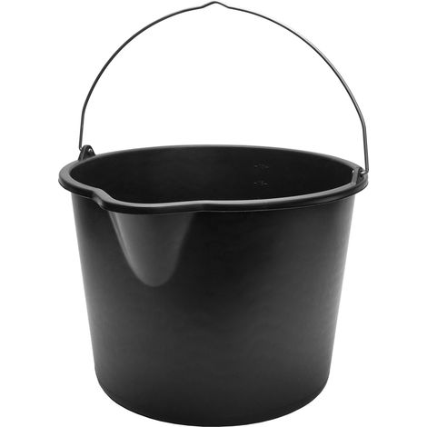 Garronda Seau verseur plastique recyclé Noir avec anse métallique rivetée, échelle graduée, bord renforcé, empilable, usage chantier jardin maison, seau GD-0168