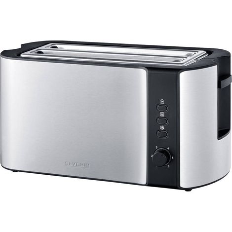 Severin – Grille-pain double à fente large 1400W – Grille-viennoiseries intégré – Acier inoxydable – 4 tranches – Centrage automatique
