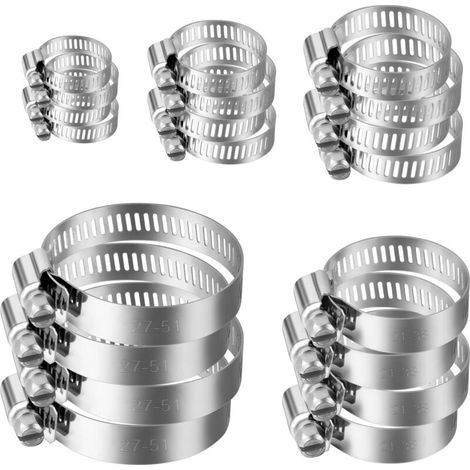 Schlauchschellen, 30 Stück Edelstahl 304 Schlauchschellen, 6-51 mm verstellbar, Metall-Schlauchschellen, Schlauchschellen für Wasserschläuche, Schwimmbäder, Waschmaschinen, Geschirrspüler