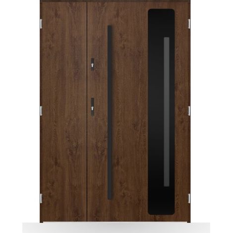 Porte d'entrée double Isidore - 130-140-150x208cm - Couleur: Noyer - Poussant: Droit - Dimensions: 80x40 cm (1/2)