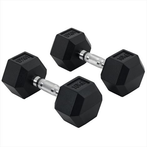 Haltères caoutchouc 2 x 10 kg lot de 2 avec poignées Noir (1/5)