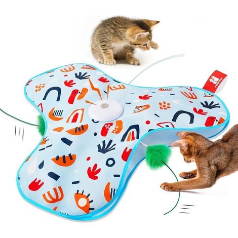 KLVGTIFS PU - Jouet Chat Interactif avec Plumes, Cache-Cache et Chasse, Jouet Automatique pour Chaton Chat ,Rechargeable USB, Couineur de Souris (1/5)