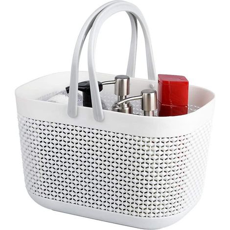 Paniers de rangement en plastique avec poignées, organisateurs de douche pour salle de bain et cuisine, blancs (1/5)