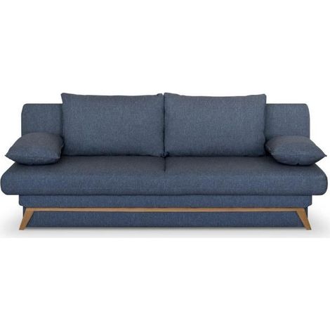 Canapé convertible - 3 places - NAOTO - Tissu bleu foncé - Coffre de rangement - 202 x 98 x 98 cm (1/5)