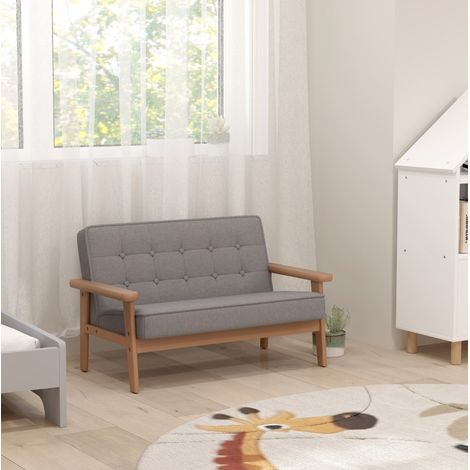 Divanetto per bambini 2 posti 77x42x48 cm in legno e tessuto grigio FloraGrace (1/5)