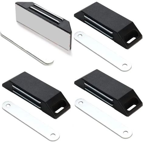 Juego de 4 cierres magnéticos autoadhesivos para puertas (no requieren perforación)，imanes para puertas de muebles，color negro