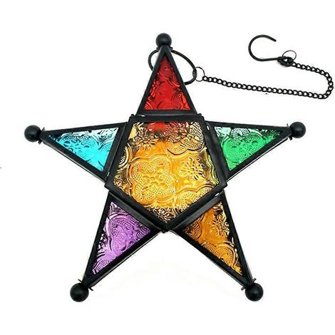 Lanterne suspendue pour bougie chauffe-plat, style marocain, en verre, en forme d'étoile à cinq branches, pour mariage, jardin, noir. (1/5)
