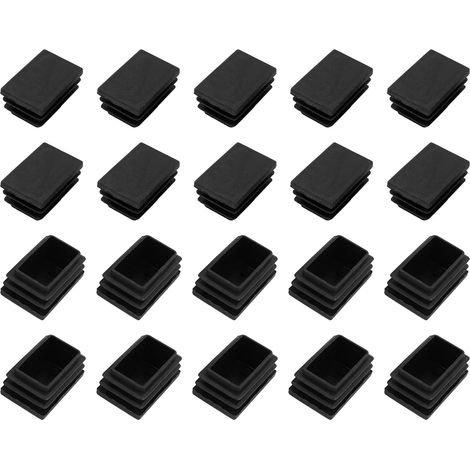 Embouts Rectangulaires (30 x 20mm) 24 Pièces, Embouts de Protection en Plastique pour Tubes Rectangulaires avec Filetage - pour Pieds de Meubles, Tables, Chaises, Noir (1/5)