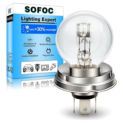 P45T R2 6V 45/40W Halogen Bulb for Motorcycle, Classic Car and Tractor G40 Warm White High/Low Beam 3 Pin Flange