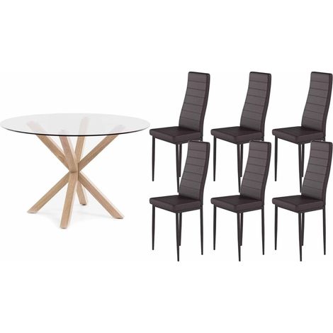 Pack Mesa Redonda de Cristal Templado + Sillas polipiel/metal