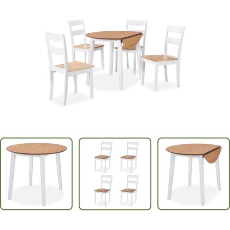 Klapptisch - Essgruppe 5-tlg. MDF und Gummibaumholz Weiß (1/5)