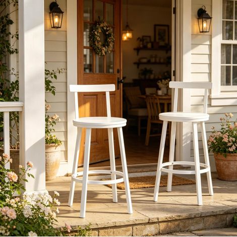 2er-Set weiße Barhocker mit Rückenlehne, Metall und MDF, 51,5 x 51,5 x 89 cm (1/5)