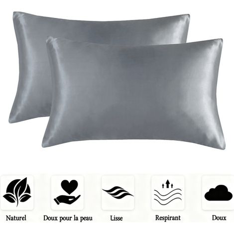 Lot de 2 taies d'oreiller en satin doux, lisses et infroissables pour homme et femme,Standard (20x26 Inch) (1/5)