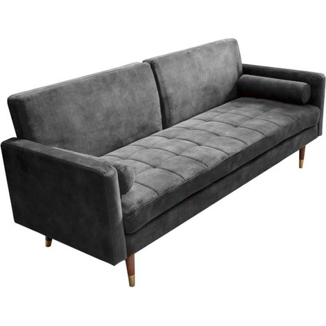 Sofa ATELIA grau, ausziehbar – Design-Schlafsofa aus Samt mit Massivholzgestell (1/5)