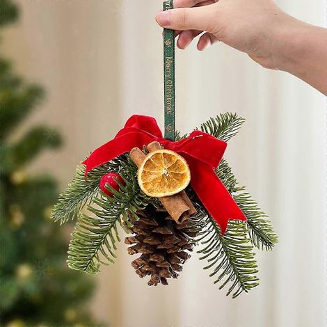 Décorations de Noël, nœud décoratif, pommes de pin, bâtonnets de cannelle, sapin artificiel, pendentif, arrangement décoratif (1/5)