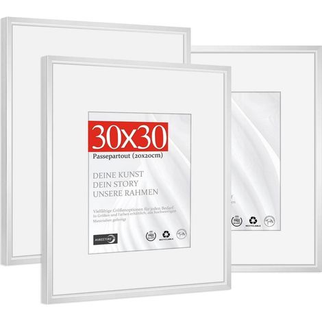 Bilderrahmen Passepartout 20x20cm quadratisch Alu Silber 30x30cm 3x (1/5)