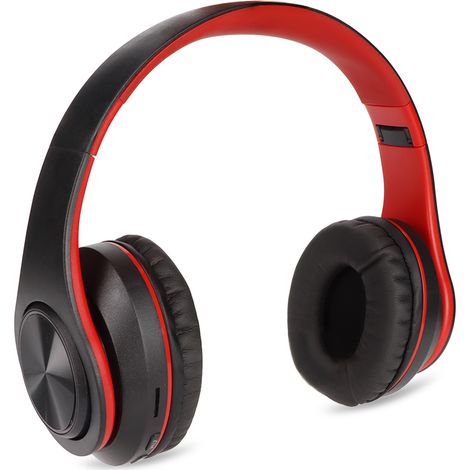 Kabelloser Stereo-Kopfhörer mit Geräuschunterdrückung, faltbar, Bluetooth, für Mobiltelefon, PC, Reisen und Gaming, schwarz und rot. (1/5)