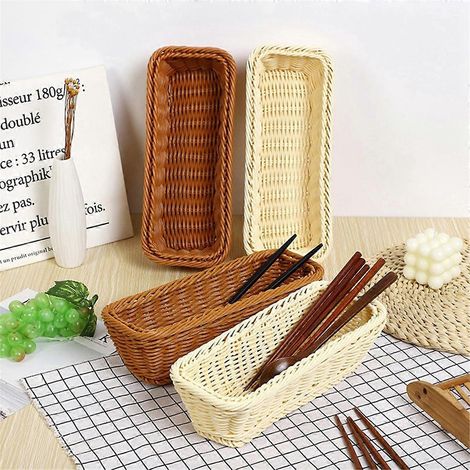 Panier de rangement en rotin synthétique pour cuillères, fourchettes, couteaux et baguettes A (1/5)