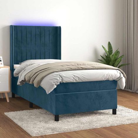 Cama box spring colchón y LED terciopelo azul oscuro 90x200 cm (1/5)