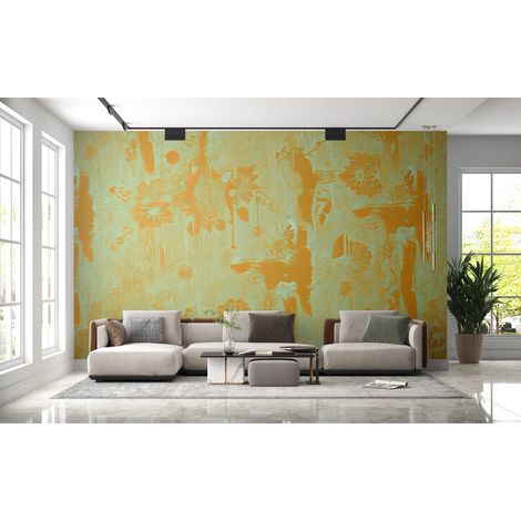 Papier peint rétro - texture abstraite jaune et ocre - 150 x 250 cm (1/2)