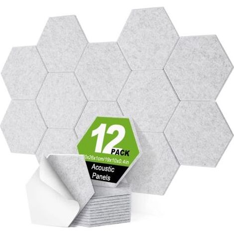 Panneau Acoustique,Hexagonal Auto-Adhésif Mousse Acoustique,12 Comprimés Panneau Acoustique Mural Pour Studio d'Enregistrement,Bureau,Chambre à Coucher,30x26x1cm (Gris) (1/5)
