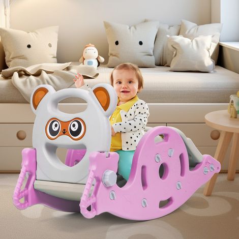 FLASIDU Schaukelpferd – 3-in-1-Rutsch-Basketballkorb. Geeignet für Kinder von 1 bis 6 Jahren – Kunststoff – 34 x 40 x 100 cm – Rosa (1/5)