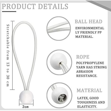 Pack of 50 Elastic Tensioners - With Balls - For Marquees, Tents, Banners and Tarpaulins (1/4)