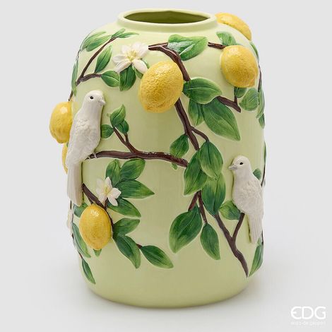 EDG Enzo De Gasperi Vaso Limoni Bombato H 40,5 Cm D 34 Cm Mix Verde