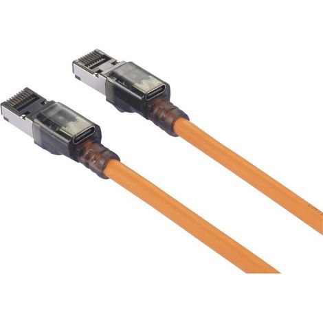 Câble réseau RJ45 Cat 6a S/FTP orange 0,5 m – sans halogène, ignifuge, avec détection de port – 1 pièce (1/4)