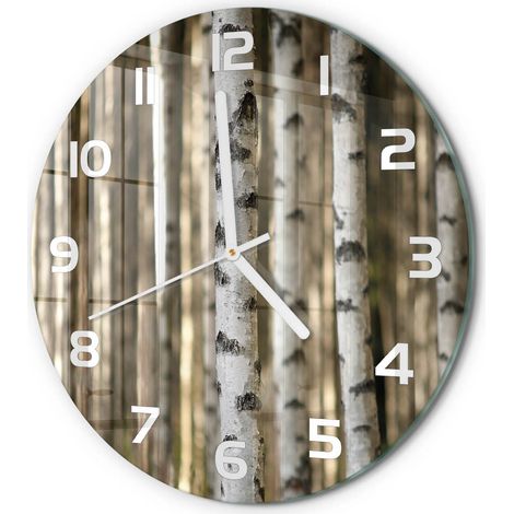 Horloge Murale Ronde Décoration Maison Classique Verre Trempé Silencieuse Bouleaux fi 30 cm (1/5)