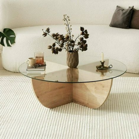 Dmora - Tavolino da salotto Jolanda, Tavolo basso da caffè, Portariviste per divano, Ripiano da soggiorno, 90x90h30 cm, Rovere (1/5)