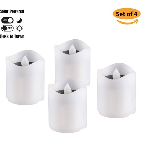 Velas solares de té para exterior, impermeables, 4 velas votivas recargables del anochecer al amanecer, luz pequeña sin llama parpadeante para patios, terrazas, caminos, ventanas, faroles, decoración  (1/5)